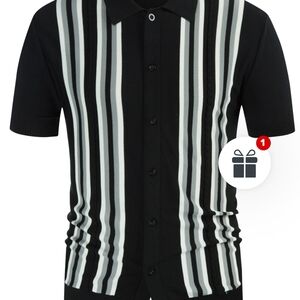 Classic Black and White Striped Men's Button Down Shirt